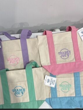 Trader Joe's limited edition Canvas Tote Bag - Pastel Accent Handles